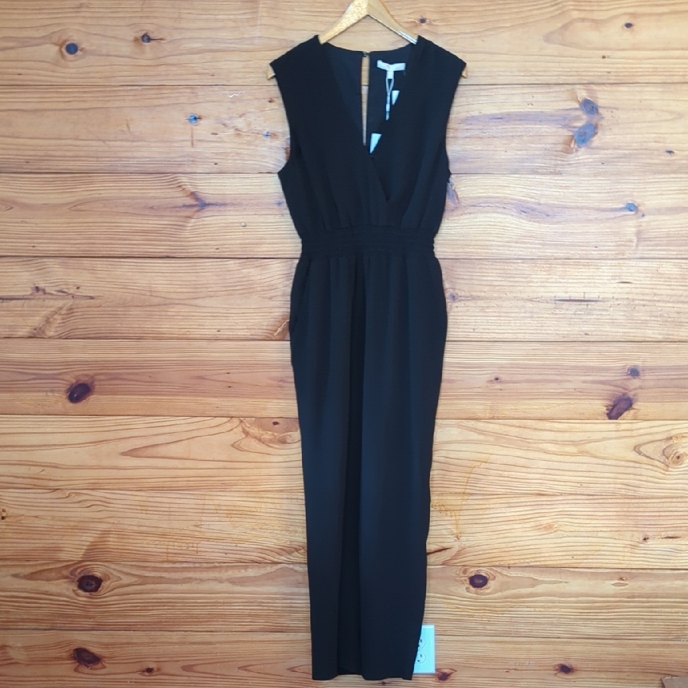 NWT Wayf Black Textured Minimalist Workwear Sleeveless Jumpsuit Small